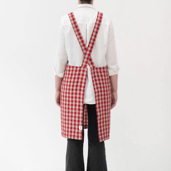 Linen Tales Red Gingham Linen Crossback Apron