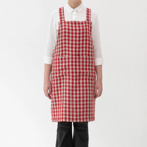 Linen Tales Red Gingham Linen Crossback Apron