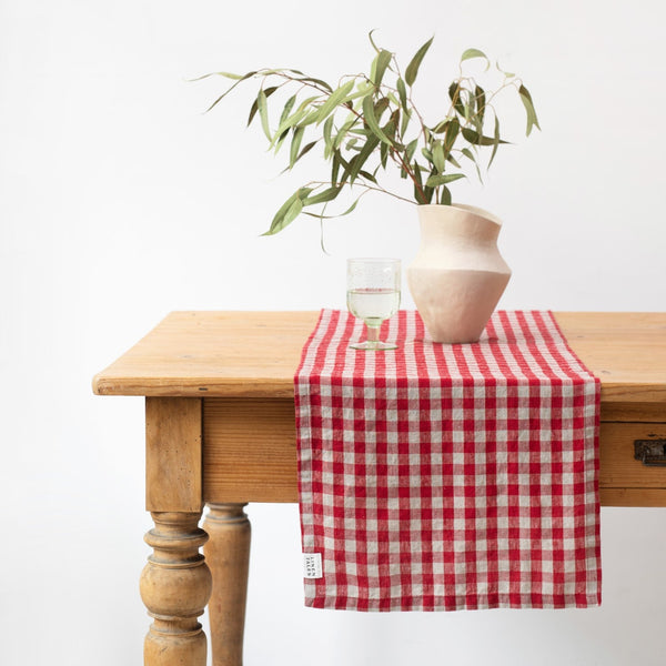 linen tales Red Gingham Linen Table Runner