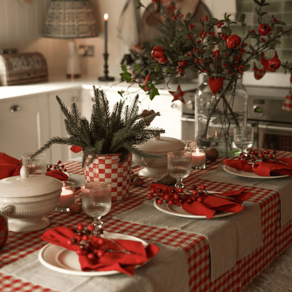 Linen Tales Red Gingham Linen Tablecloth