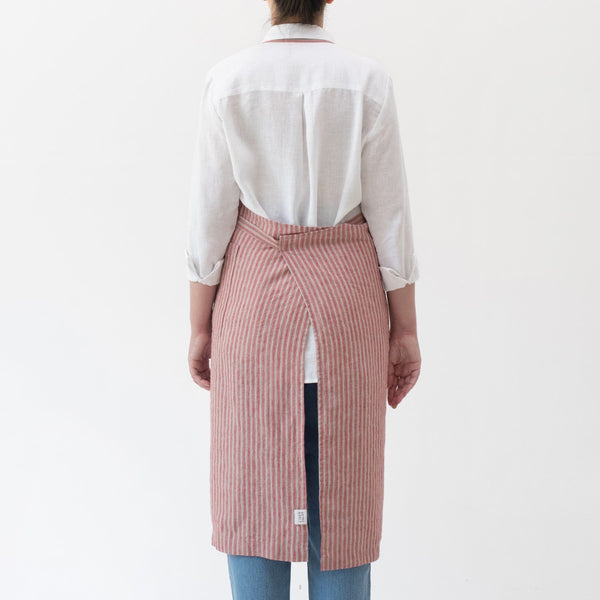 Linen Tales Red Natural Stripes Linen Chef Apron
