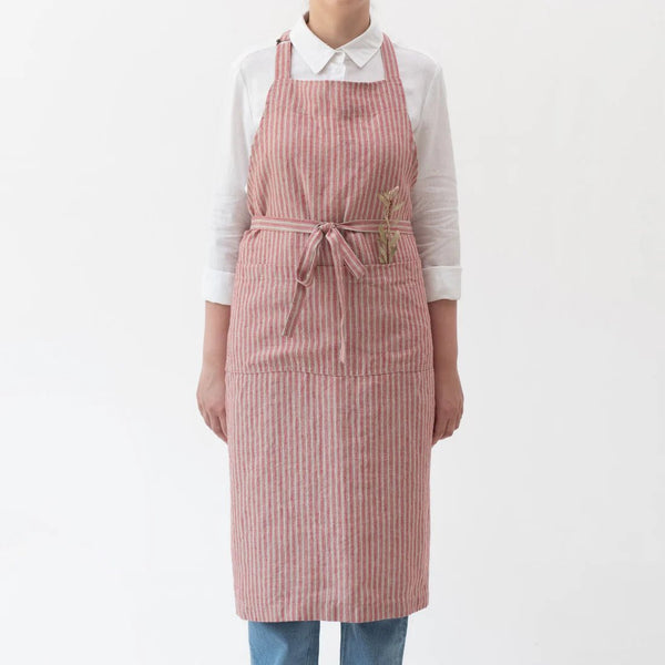 linen tales Red Natural Stripes Linen Chef Apron
