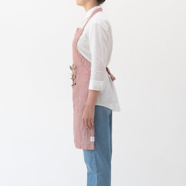 Linen Tales Red Natural Stripes Linen Daily Apron