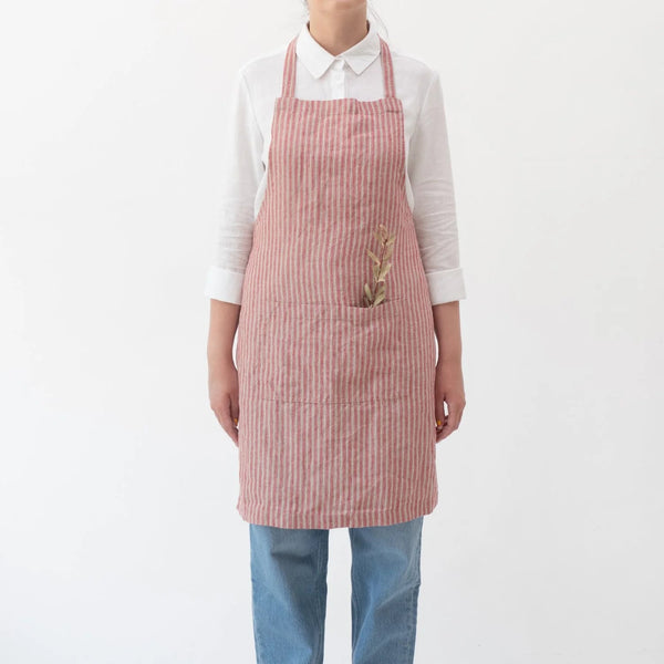 Linen Tales Red Natural Stripes Linen Daily Apron