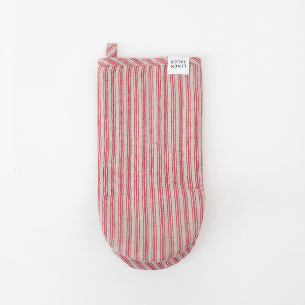 linen tales Red Natural Stripes Linen Oven Mitt