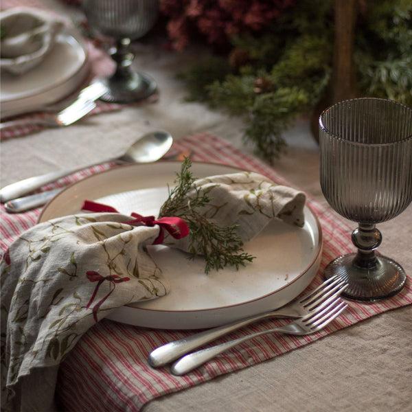 Linen Tales Red Natural Stripes Linen Placemat