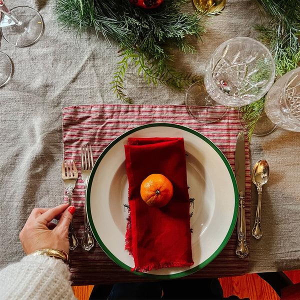 Linen Tales Red Natural Stripes Linen Placemat