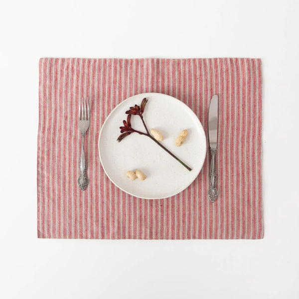 Linen Tales Red Natural Stripes Linen Placemat