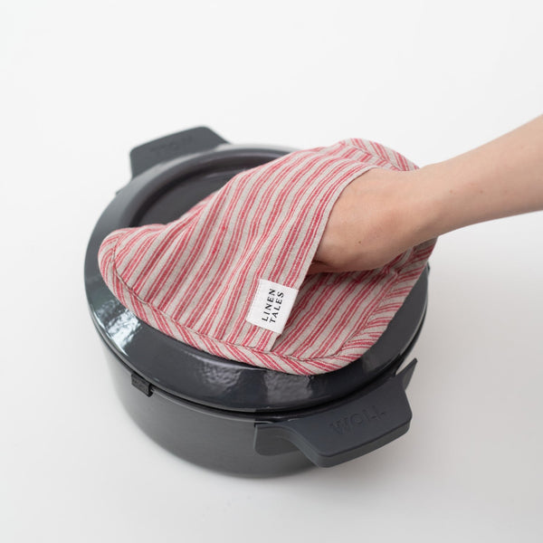 Linen Tales Red Natural Stripes Linen Potholder