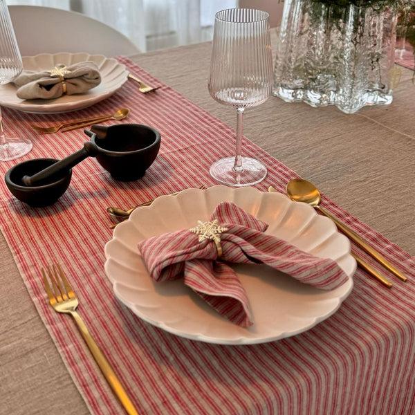 Linen Tales Red Natural Stripes Linen Table Runner