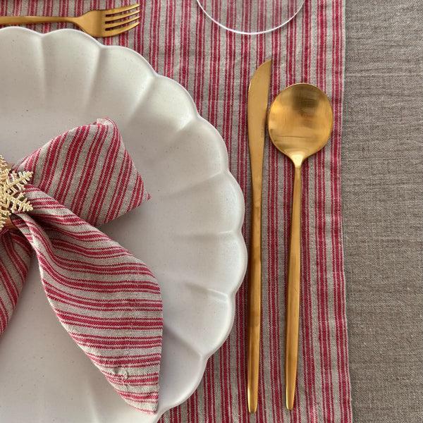 Linen Tales Red Natural Stripes Linen Table Runner