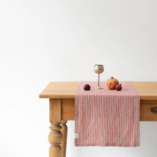 linen tales Red Natural Stripes Linen Table Runner