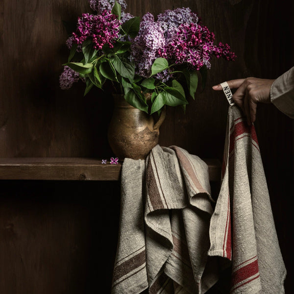 Linen Tales Red Stripe Vintage Linen Kitchen Towel