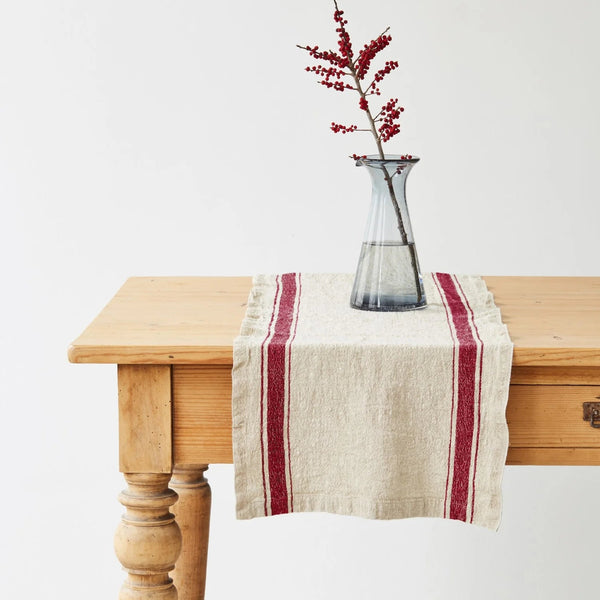 linen tales Red Stripe Vintage Linen Table Runner