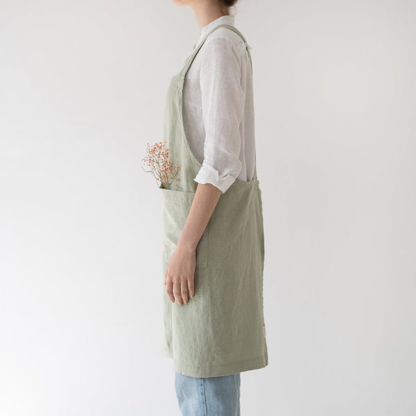 Linen Tales Sage Linen Crossback Apron