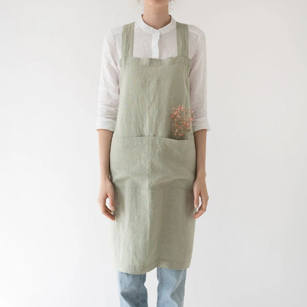 linen tales Sage Linen Crossback Apron