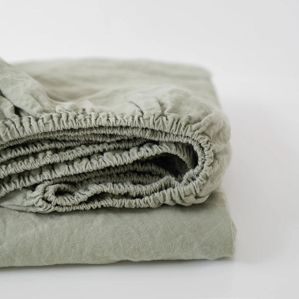 linen tales Sage Linen Fitted Sheet