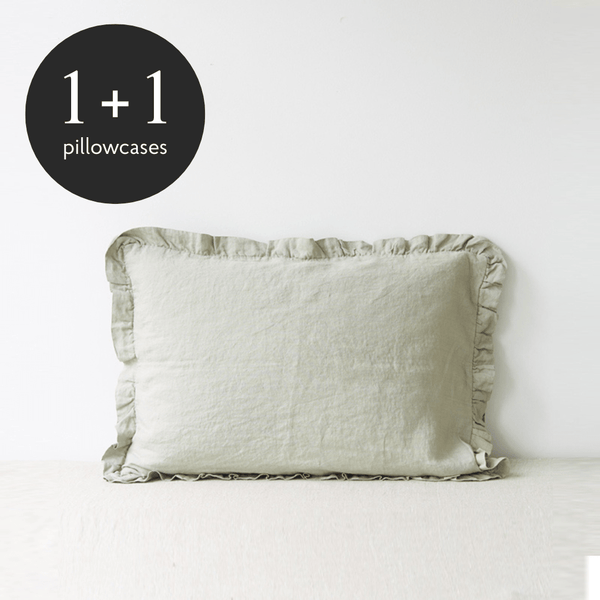 linen tales Sage Linen Pillowcase with Frills