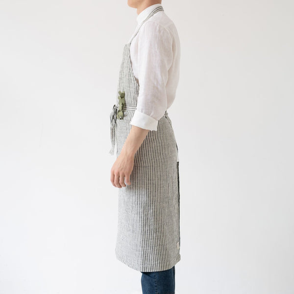 Linen Tales Thin Black Stripes Linen Chef Apron