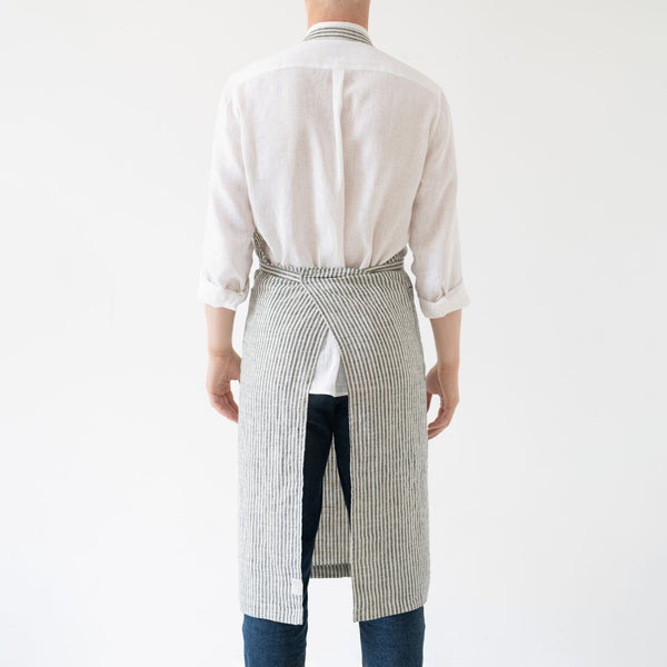 Linen Tales Thin Black Stripes Linen Chef Apron
