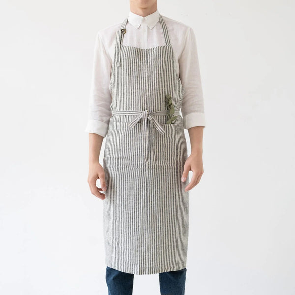 linen tales Thin Black Stripes Linen Chef Apron