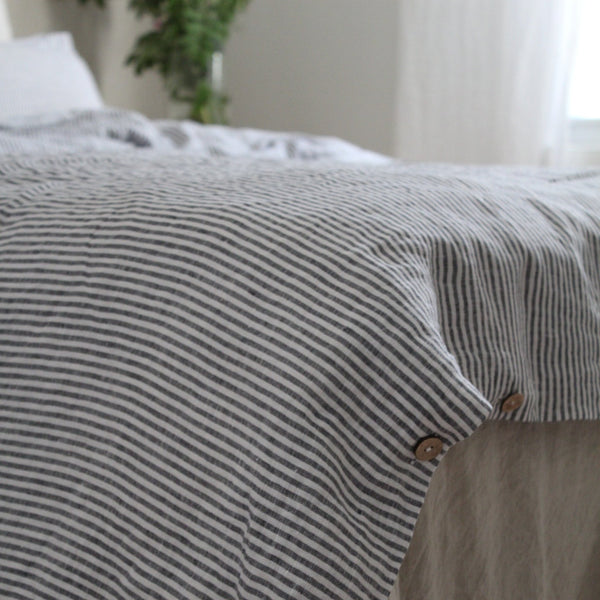 Linen Tales Thin Black Stripes Linen Duvet Cover