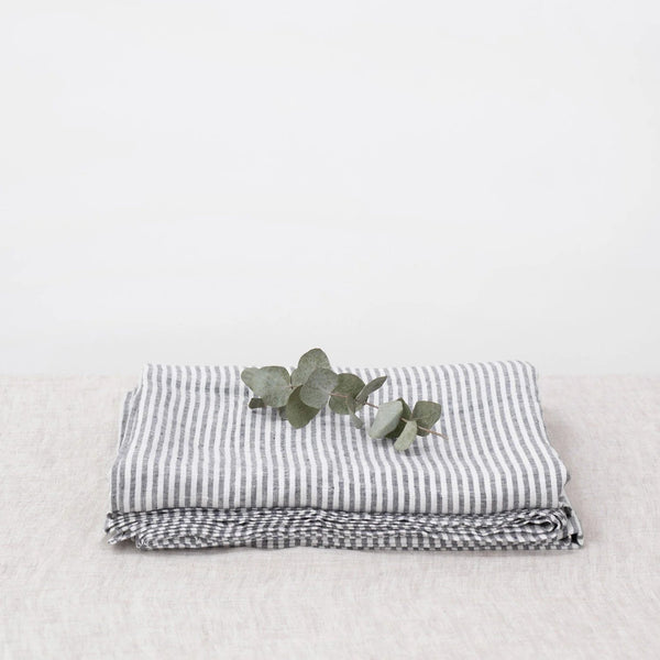 linen tales Thin Black Stripes Linen Flat Sheet