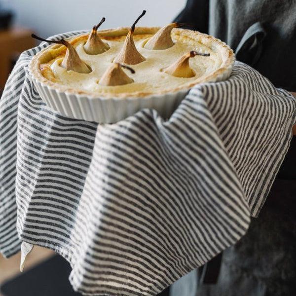 Linen Tales Thin Black Stripes Linen Kitchen Towel