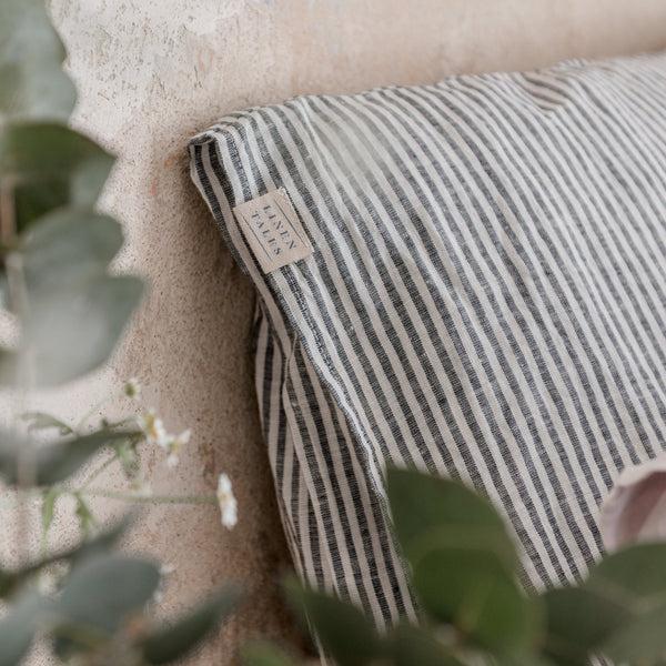 Linen Tales Thin Black Stripes Linen Pillowcase