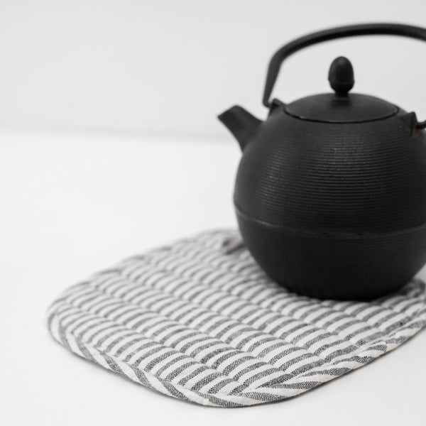 Linen Tales Thin Black Stripes Linen Potholder