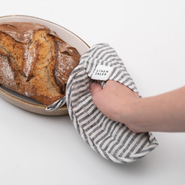 Linen Tales Thin Black Stripes Linen Potholder
