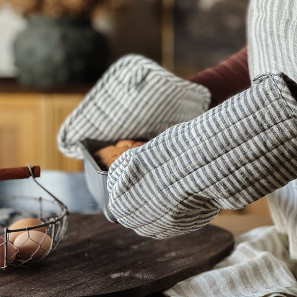 Linen Tales Thin Black Stripes Linen Potholder