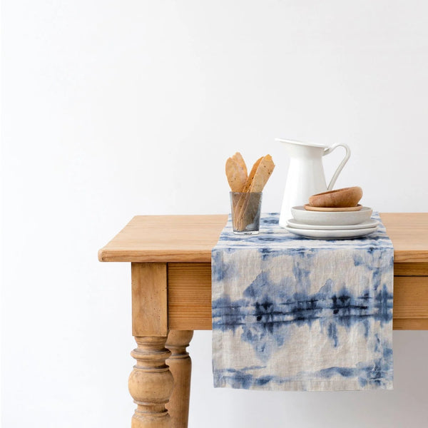 linen tales Tie Dye on Natural Linen Table Runner