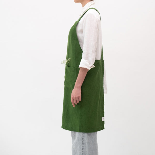 Linen Tales True Green Crossback Apron