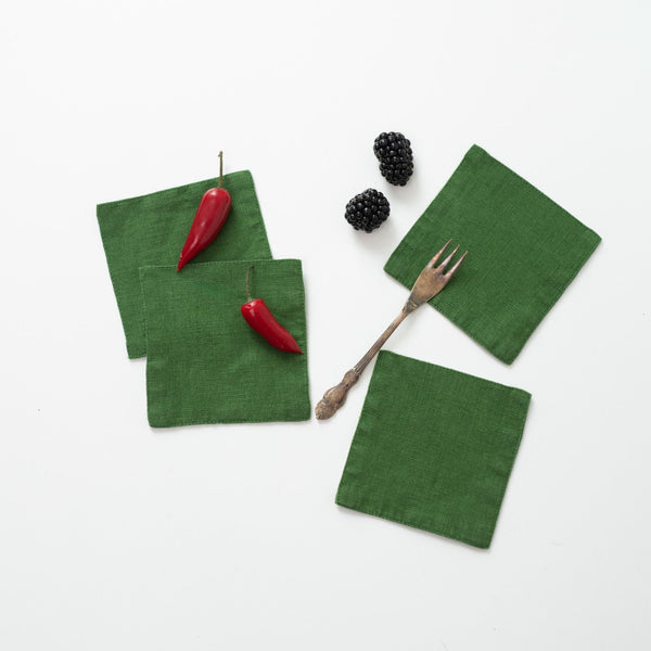 linen tales True Green Linen Coasters Set of 4