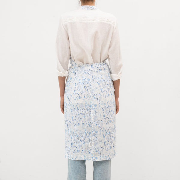 Linen Tales White Botanical Blue Linen Chef Apron