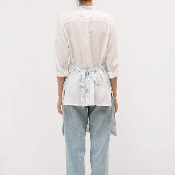 Linen Tales White Botanical Blue Linen Daily Apron
