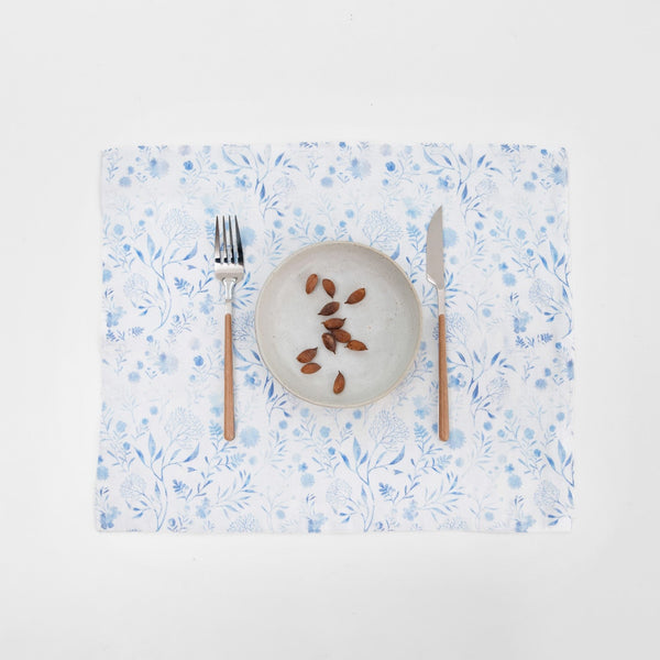 linen tales White Botanical Blue Linen Placemat