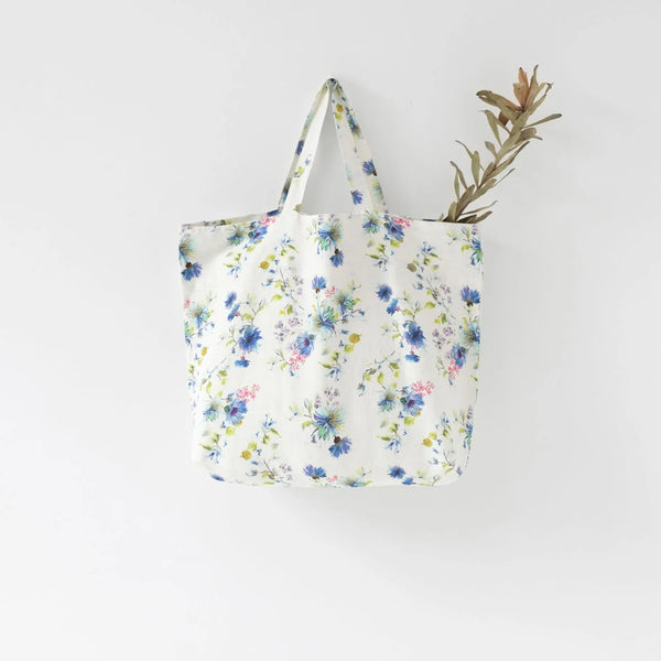 linen tales White Flowers Linen Big Bag