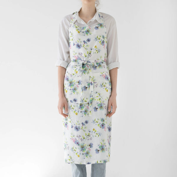 linen tales White Flowers Linen Chef Apron