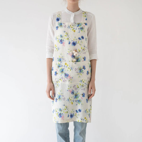 linen tales White Flowers Linen Crossback Apron