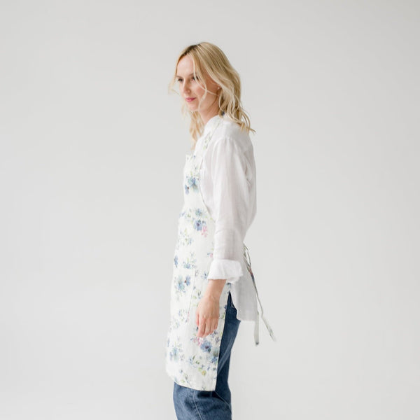 Linen Tales White Flowers Linen Daily Apron