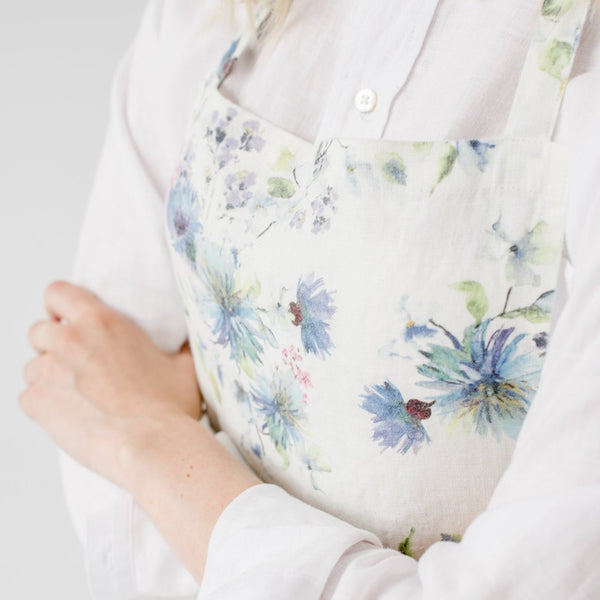 Linen Tales White Flowers Linen Daily Apron
