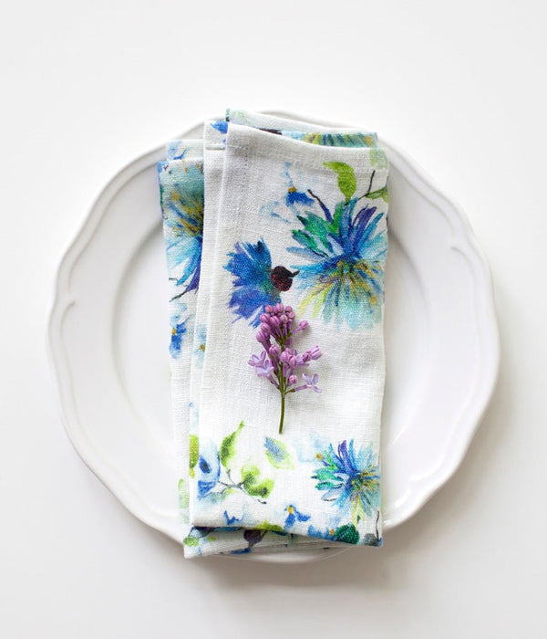 Linen Tales White Flowers Linen Napkins Set Of 2