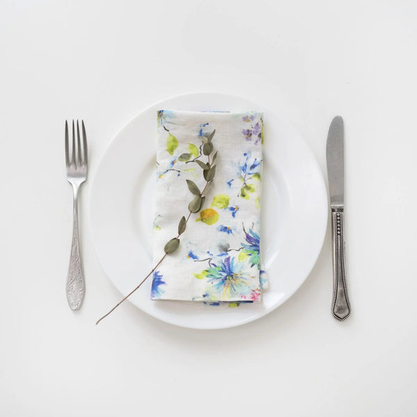 linen tales White Flowers Linen Napkins Set of 2