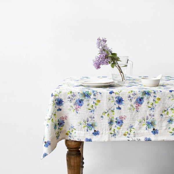 linen tales White Flowers Linen Tablecloth