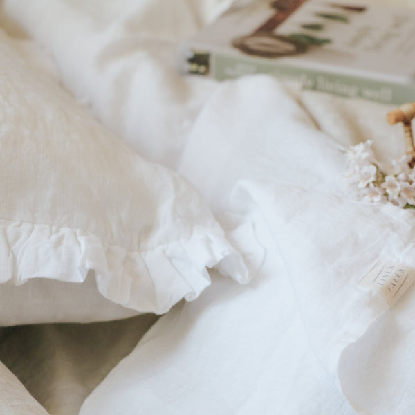 Linen Tales White Linen Pillowcase With Frills