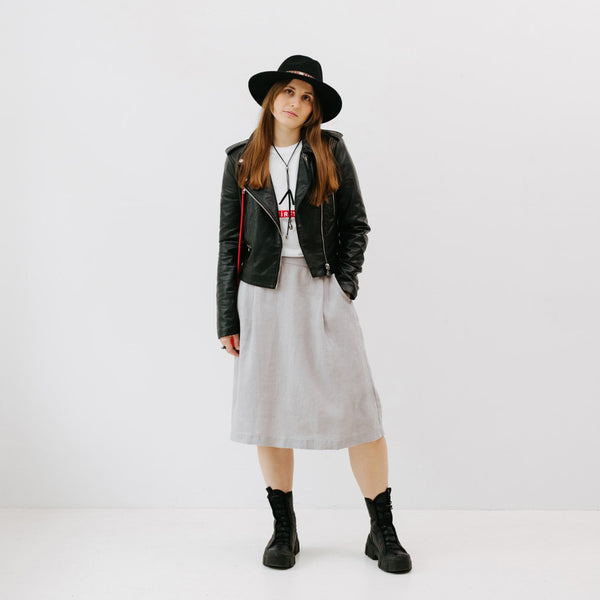 Linen Tales Wind Grey Linen Tulip Skirt