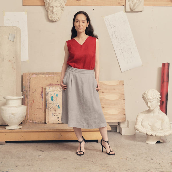 linen tales Wind Grey Linen Tulip Skirt