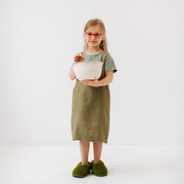 Linen Tales Martini Olive Kids Linen Pinafore Apron